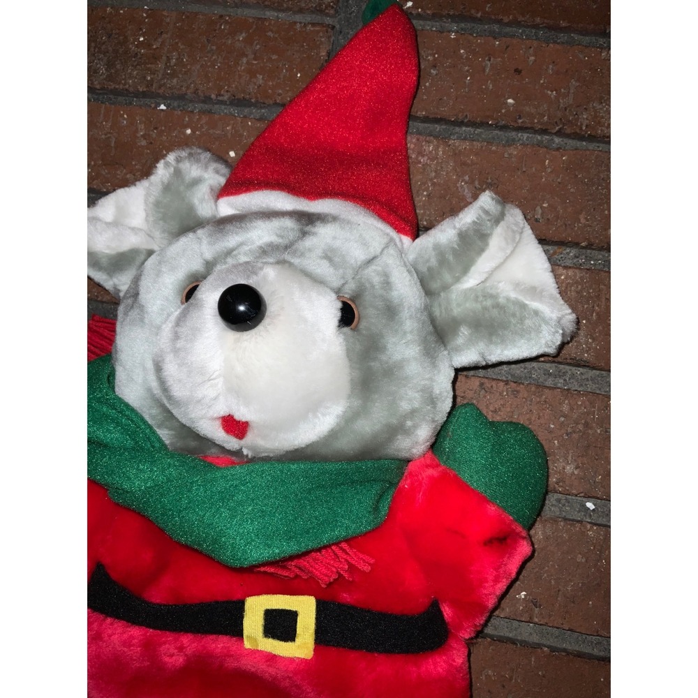 Vintage Christmas Mouse Plush Red Santa Suit Stocking 16" Holiday Decor - Picture 2 of 4